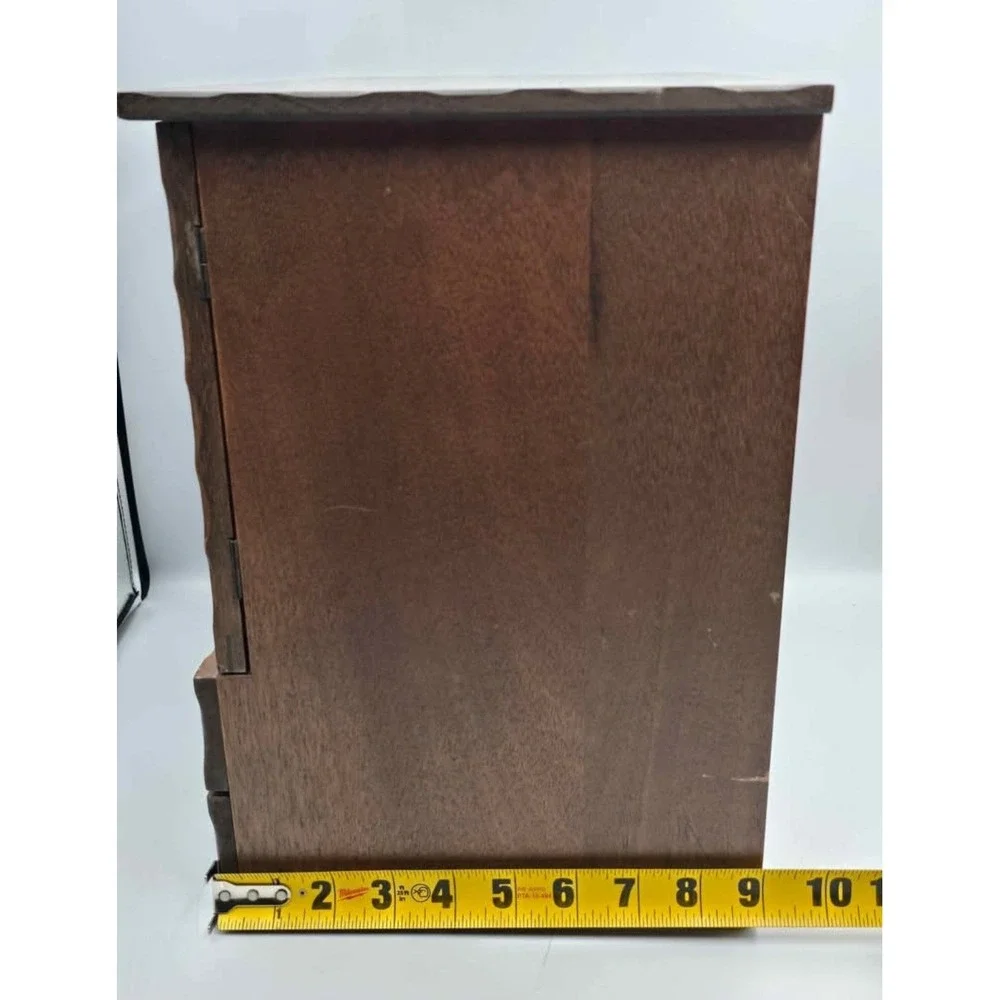 Vintage Wooden Jewelry Armoire Chest Spindle Door 10 Drawer Tabletop musical